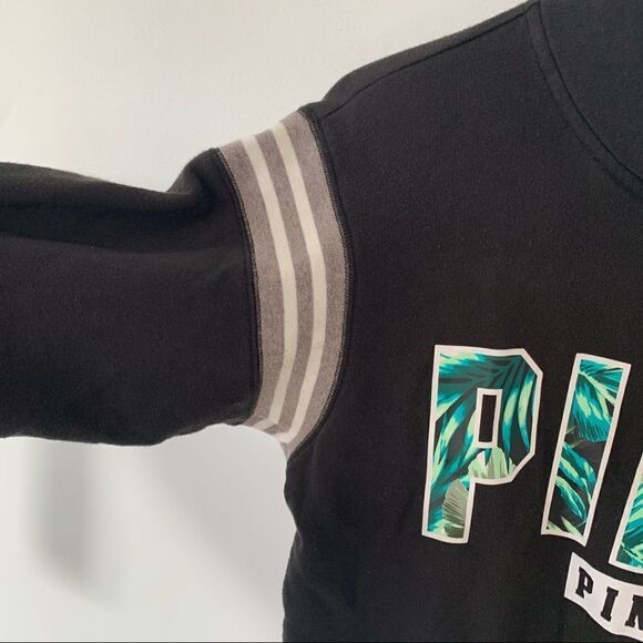 PINK Victoria’s Secret Black Green Palm Tree Logo 1/4 Zip SweatShirt - Picture 7 of 8